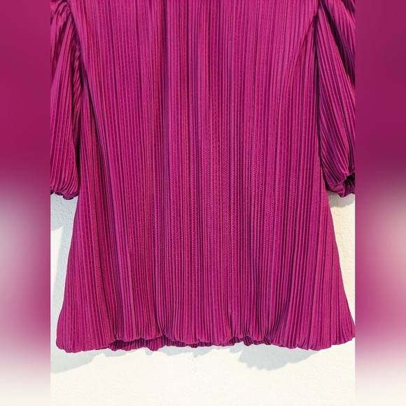 Evereve Fuschia Pink Plisse Puff Sleeve Crewneck Relaxed Bexley Top - Picture 8 of 10